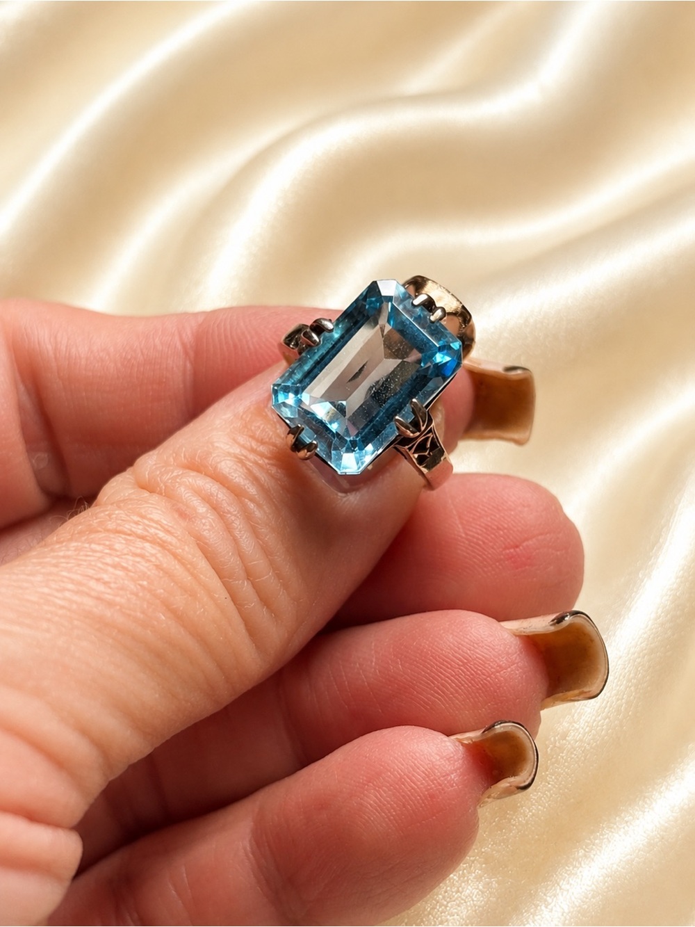 Vintage Sterling Silver Emerald-Cut Blue Topaz Statement Ring